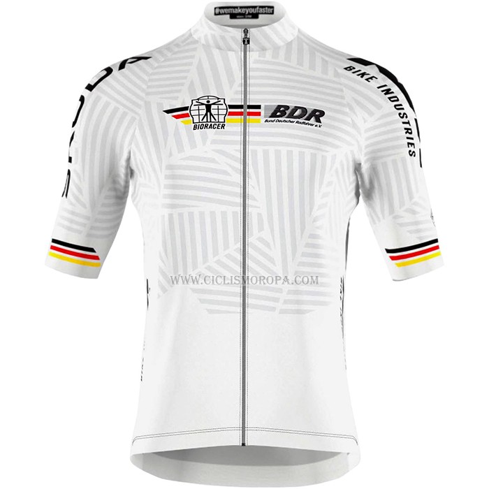 2023 Ropa Ciclismo Alemania Blanco Mangas Cortas y Culotte Corto